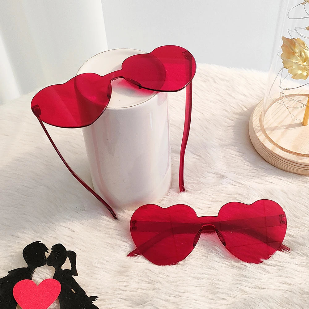 2pcs/set Red Love Hair Hoop Headband with Glasses Three-dimensional Love Valentines Day Hair Accessories Women Girl Couple Gifts