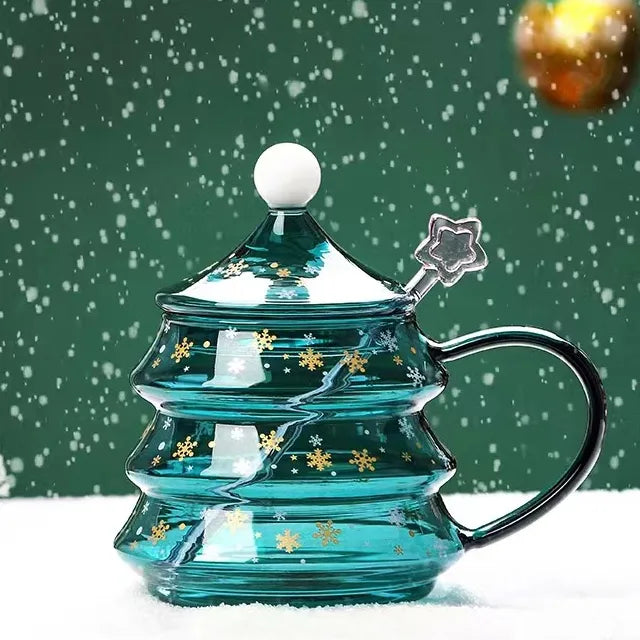 2023 Romantic Christmas Tree Glass Coffee Cup Transparent Mug Tumblers with Lid and Stick  Bulk Children's Christmas Gift