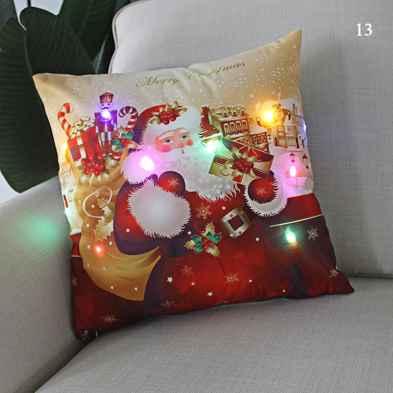 led christmas cushion cover merry santa claus light pillow lighting