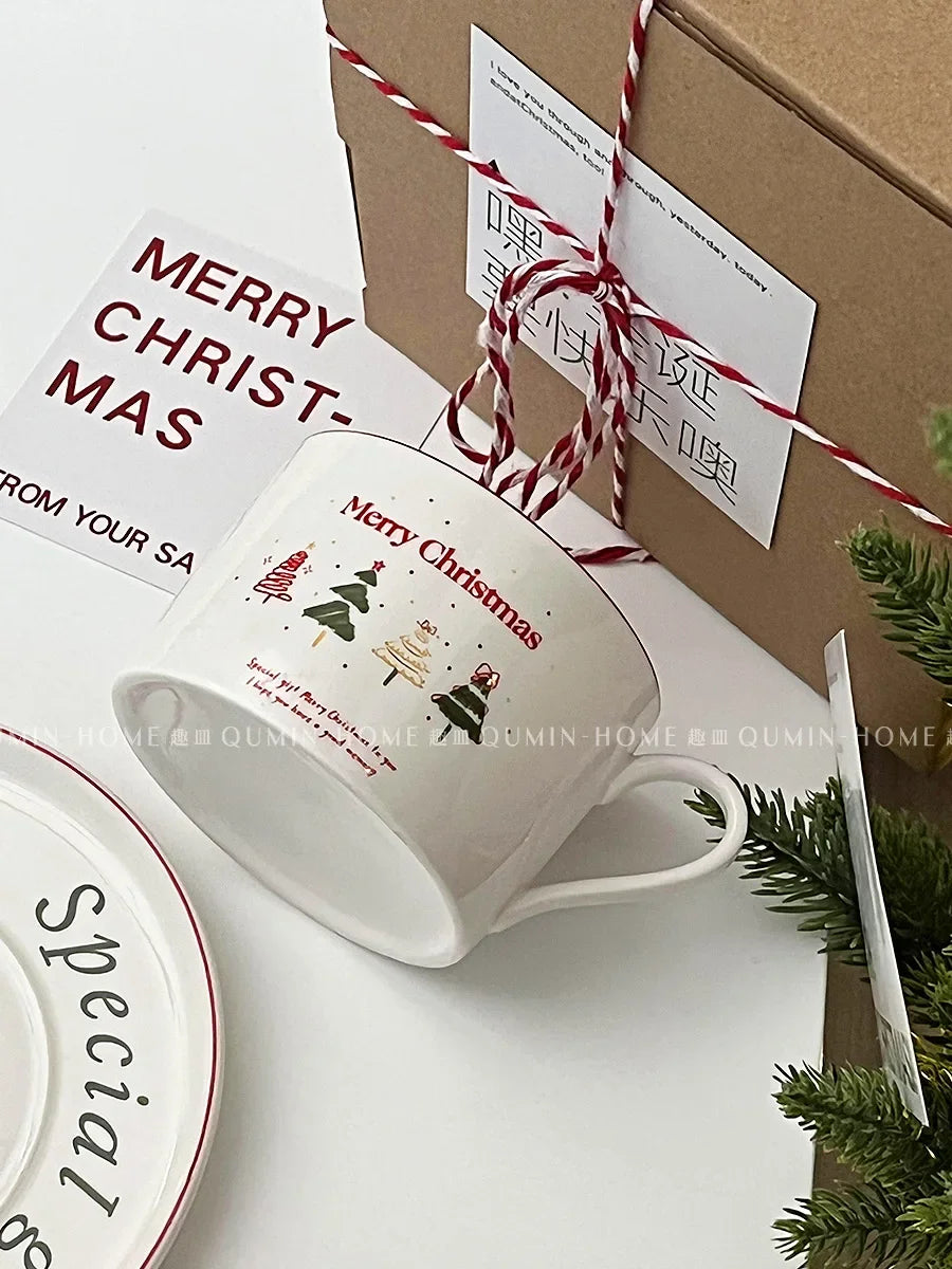 Mugs Design 2023 Lovely Christmas Tree Coffee Cup Dish Dessert Dining Plate Ceramics Gift Box Suit Drinkware New