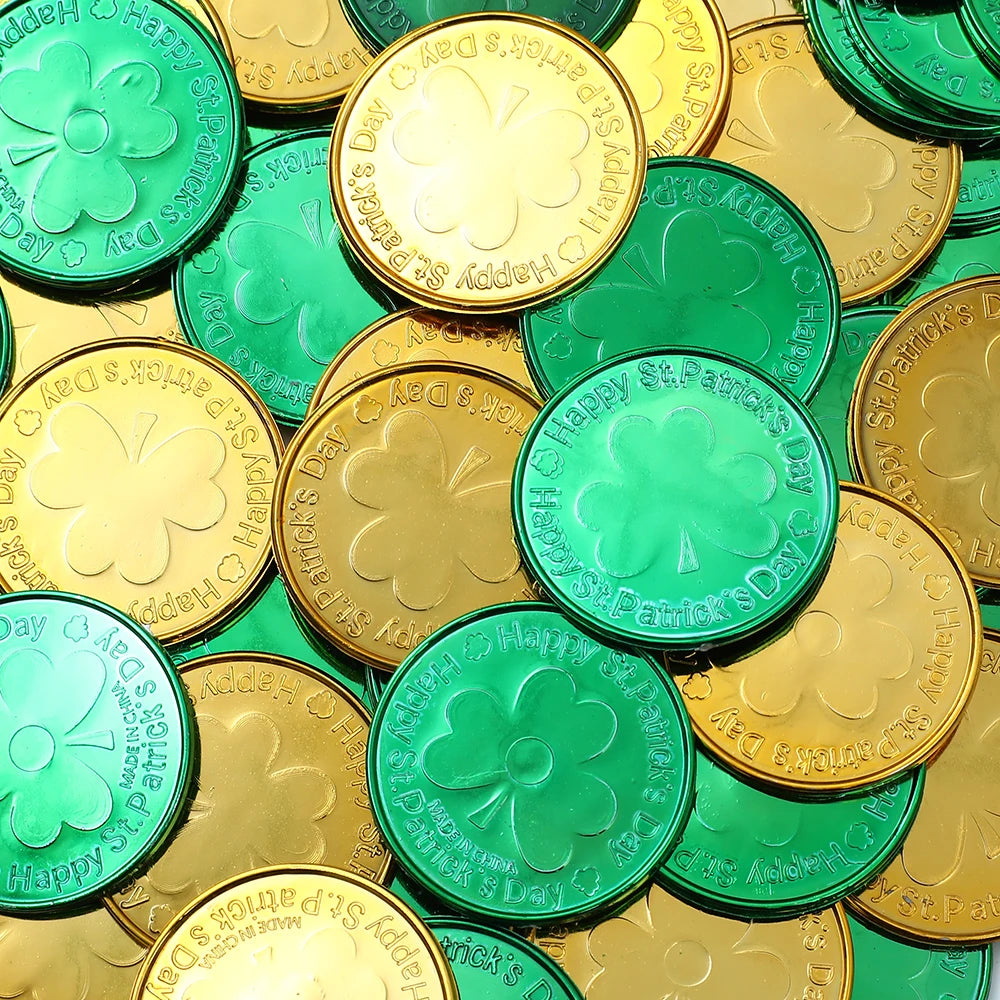 20/40/60pcs Coins Toys St. Patrick’s Day  Party Pirate Shamrock Coin Supplies Green Gold Treasure Irish Festival Party Decor