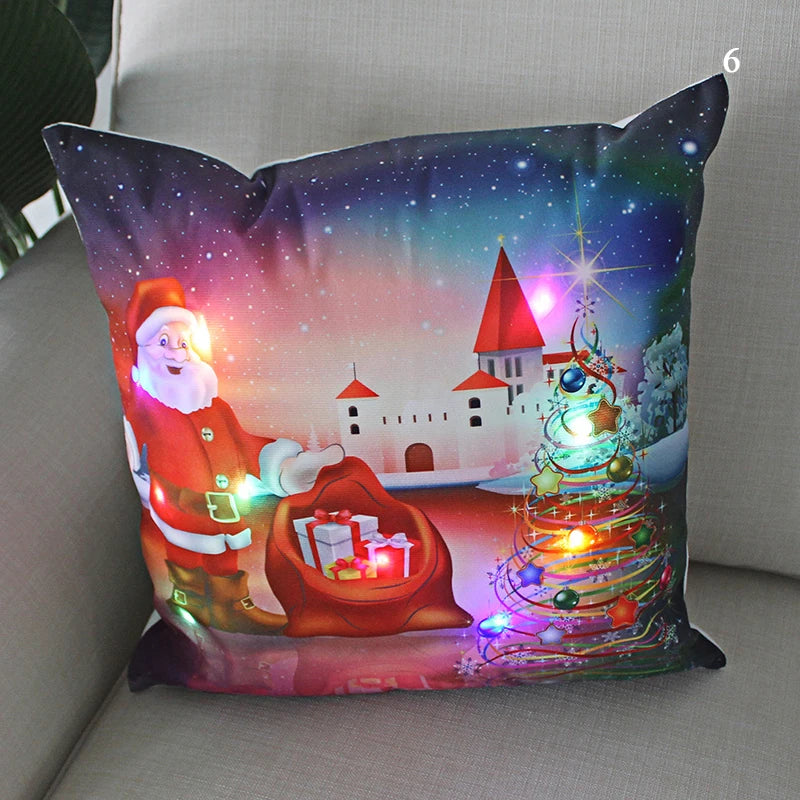 led christmas cushion cover merry santa claus light pillow lighting