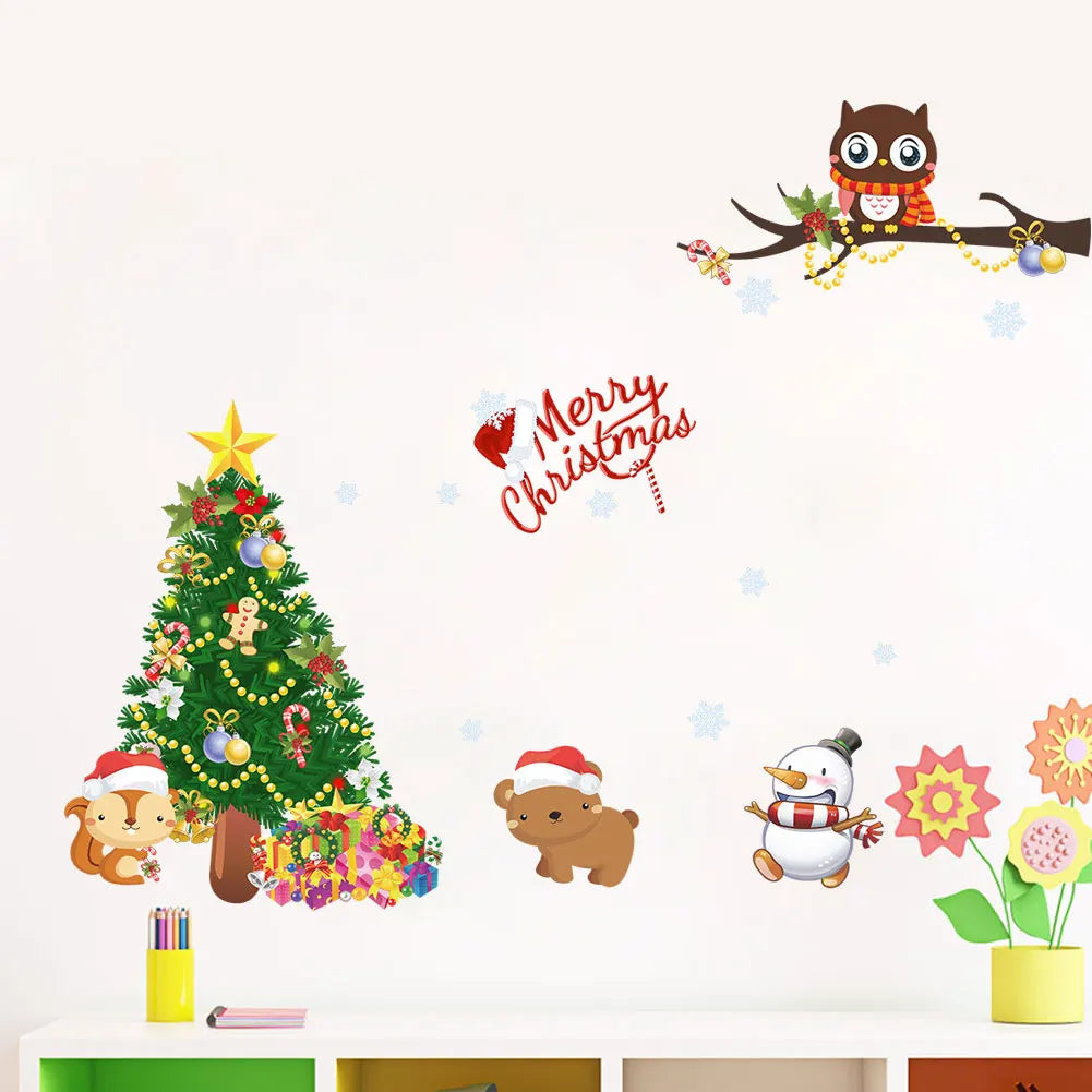 Cartoon Christmas Snowman Elk Window Wall Sticker Merry Christmas Decorative Gifts Happy New Year Decorative Home Stickers