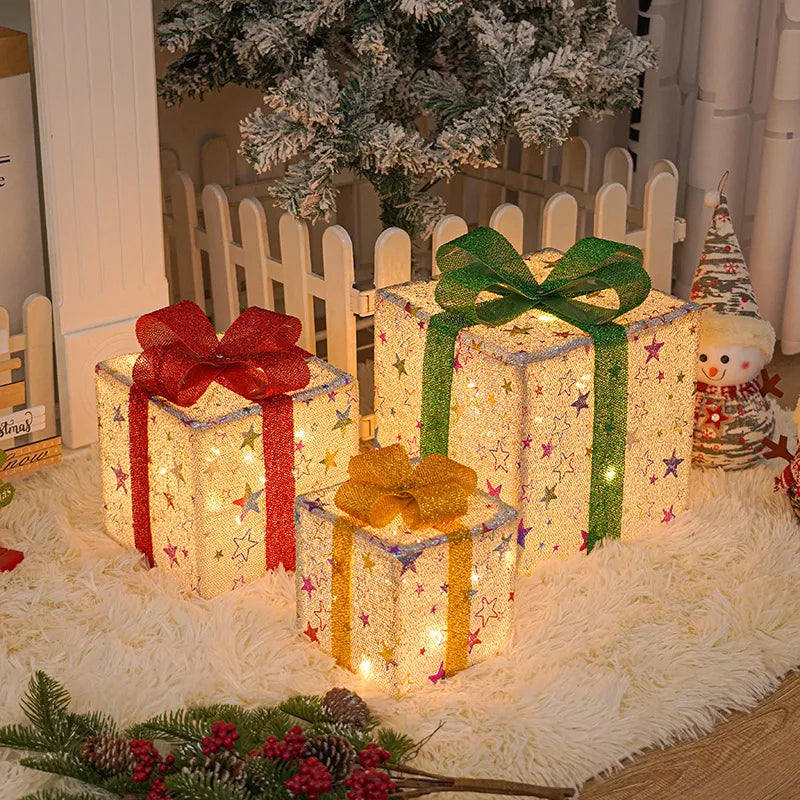 3pcs Christmas Glowing Gifts Box LED Light