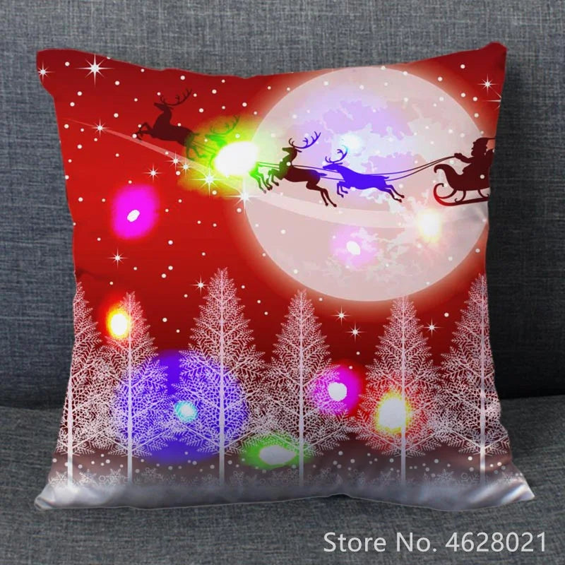 1pc Christmas Cushion Cover 40x40cm Led Light Christmas Decorations