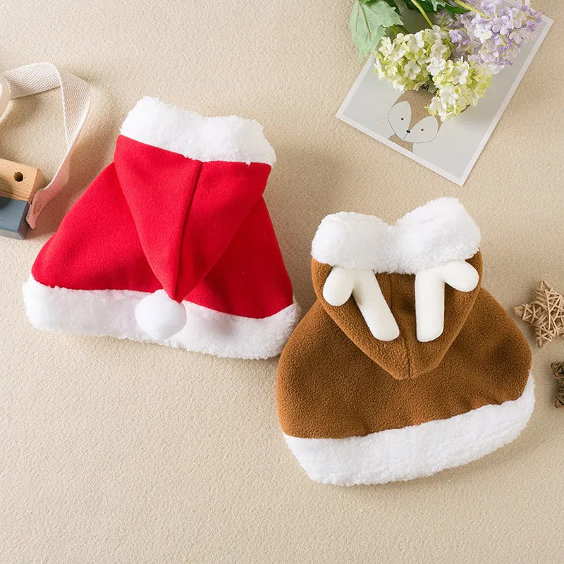 Funny Cat Christmas Cat Costume Dog Cloak With Hat Pet Accessories Warm Adjustable Deer Santa Claus Pet Cat Costume Cat Cosplay