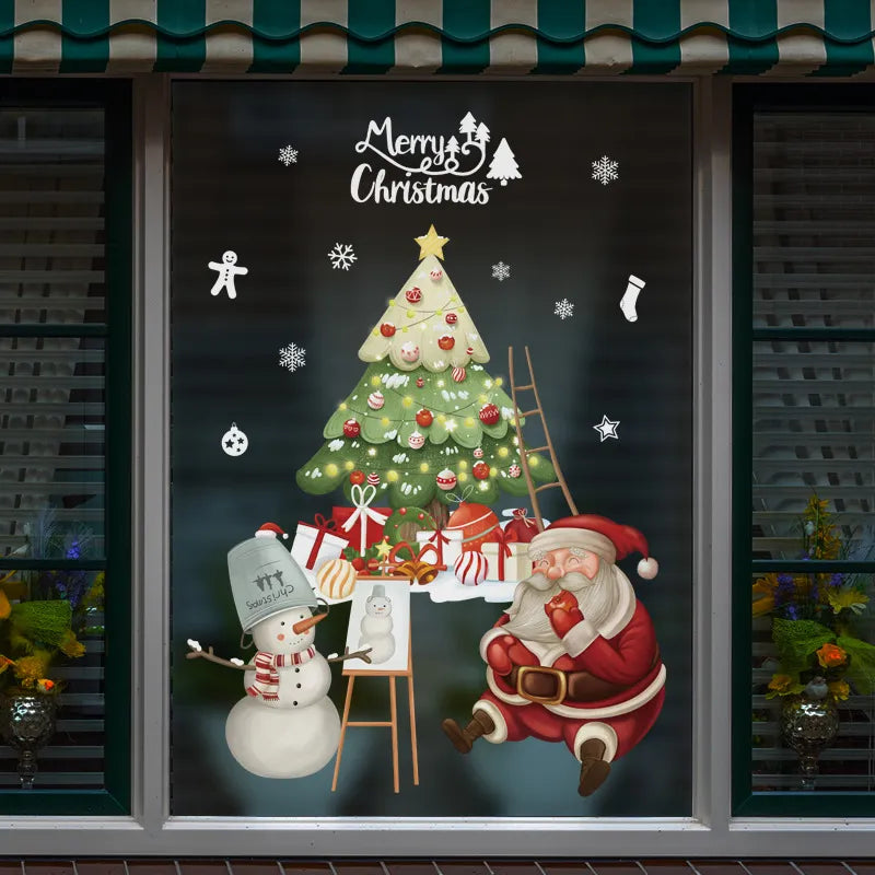 2024 christmas window stickers santa claus xmas tree cartoon glass dec