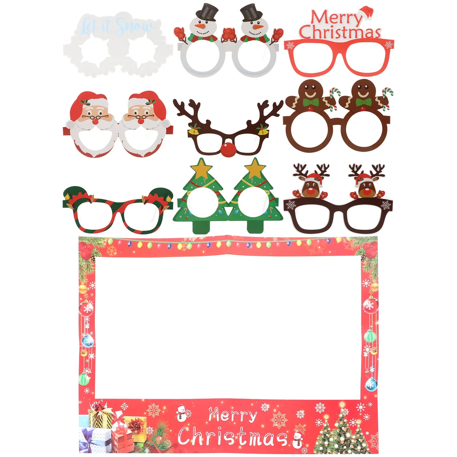 10 Pcs Christmas Paper Frames Festival Photo Xmas Booth Glasses Holiday Party Supplies Prop