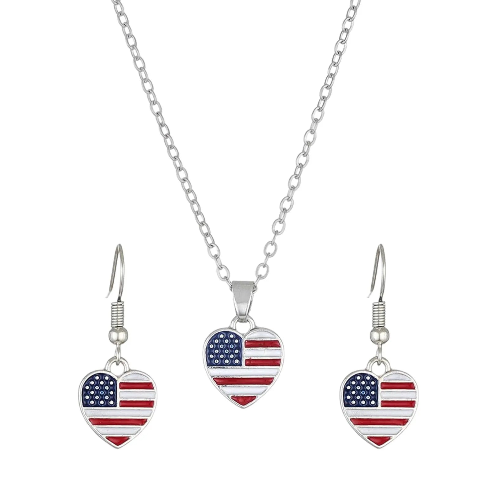 Fourth Of July American Flag Necklace Earrings American Party Gift Alloy Fun Heart Earrings for Women Beaded Heart Earrings