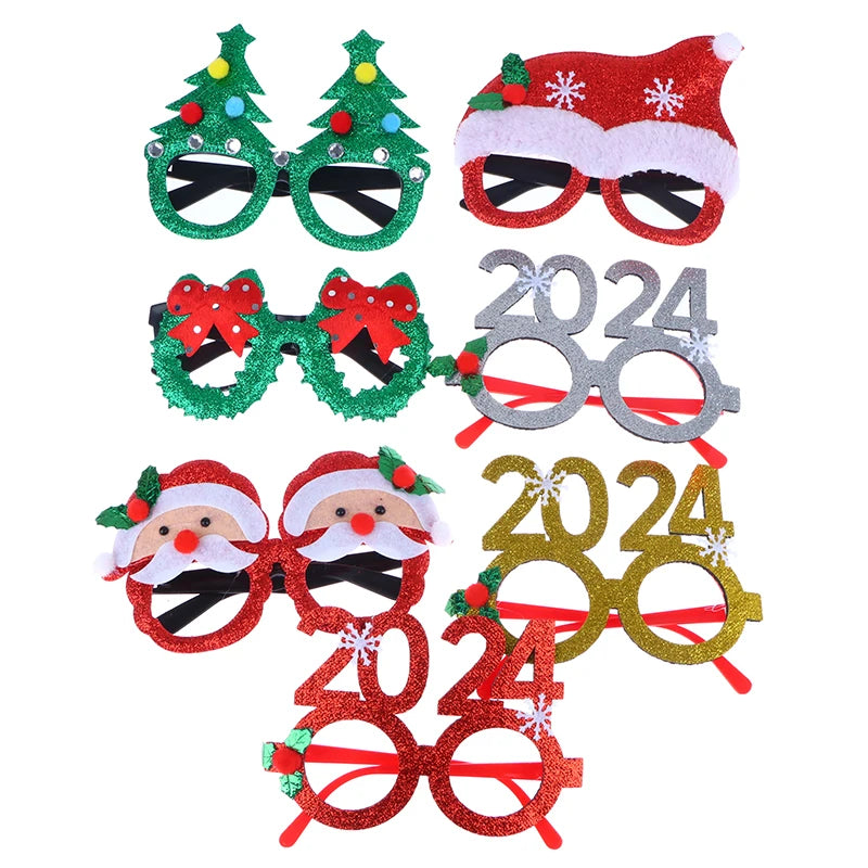 2024 Christmas Decorative Glasses Adult Children Photo Props Snowman Tree Bow Glasses Frame Xmas New Year Party Supplies