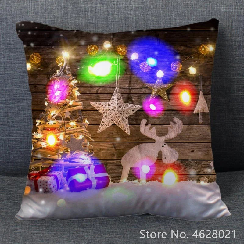 1pc Christmas Cushion Cover 40x40cm Led Light Christmas Decorations