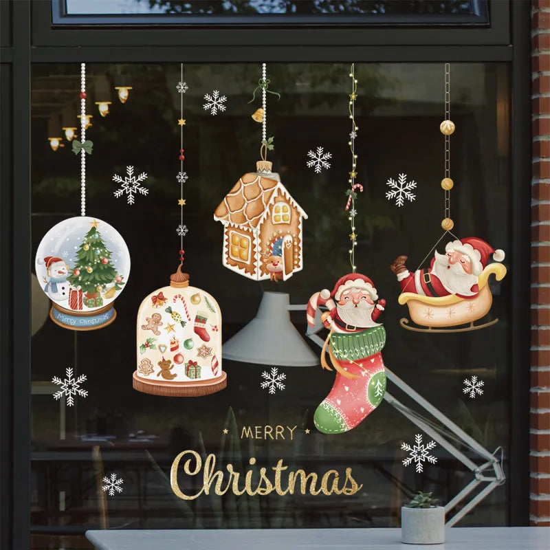 2024 christmas window stickers santa claus xmas tree cartoon glass dec