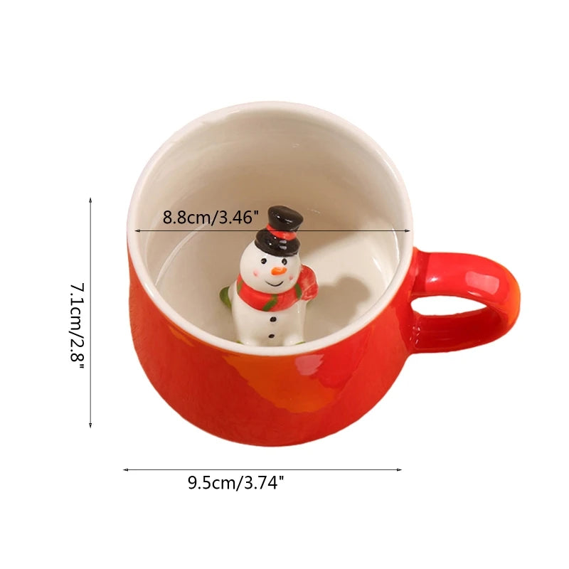 2023 New Ceramic Christmas Theme Mugs with Cute Mini Figurine Milk Coffee Cup Funny Novelty Mugs Christmas Holiday Ceramic Mug