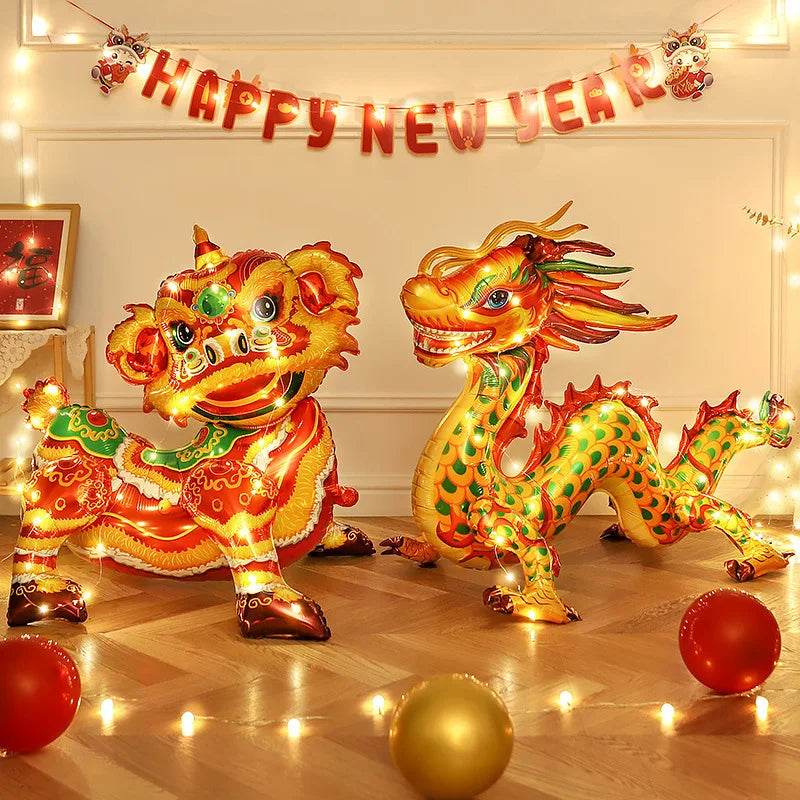 New Year's Day 3D Standing Dragon Awakening Lion Birthday Gift Spring Festival Party Decoration Aluminum Film Balloon