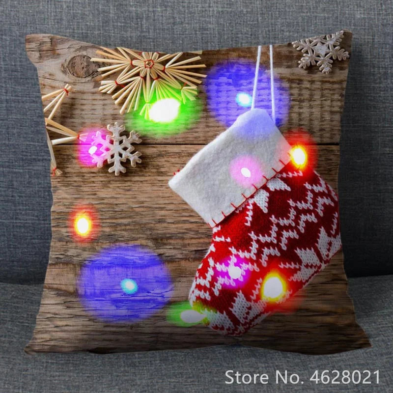 1pc Christmas Cushion Cover 40x40cm Led Light Christmas Decorations