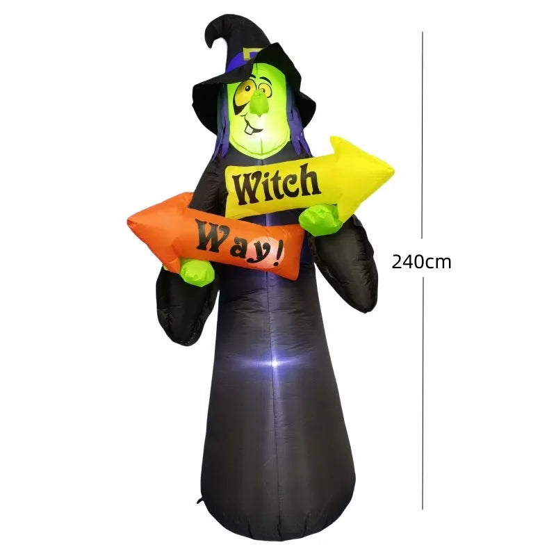 Inflatable Halloween Ghost Witch Outdoor Decor Direction Indication Props with Lighting DIY Scary Halloween Party Yard Decoratio