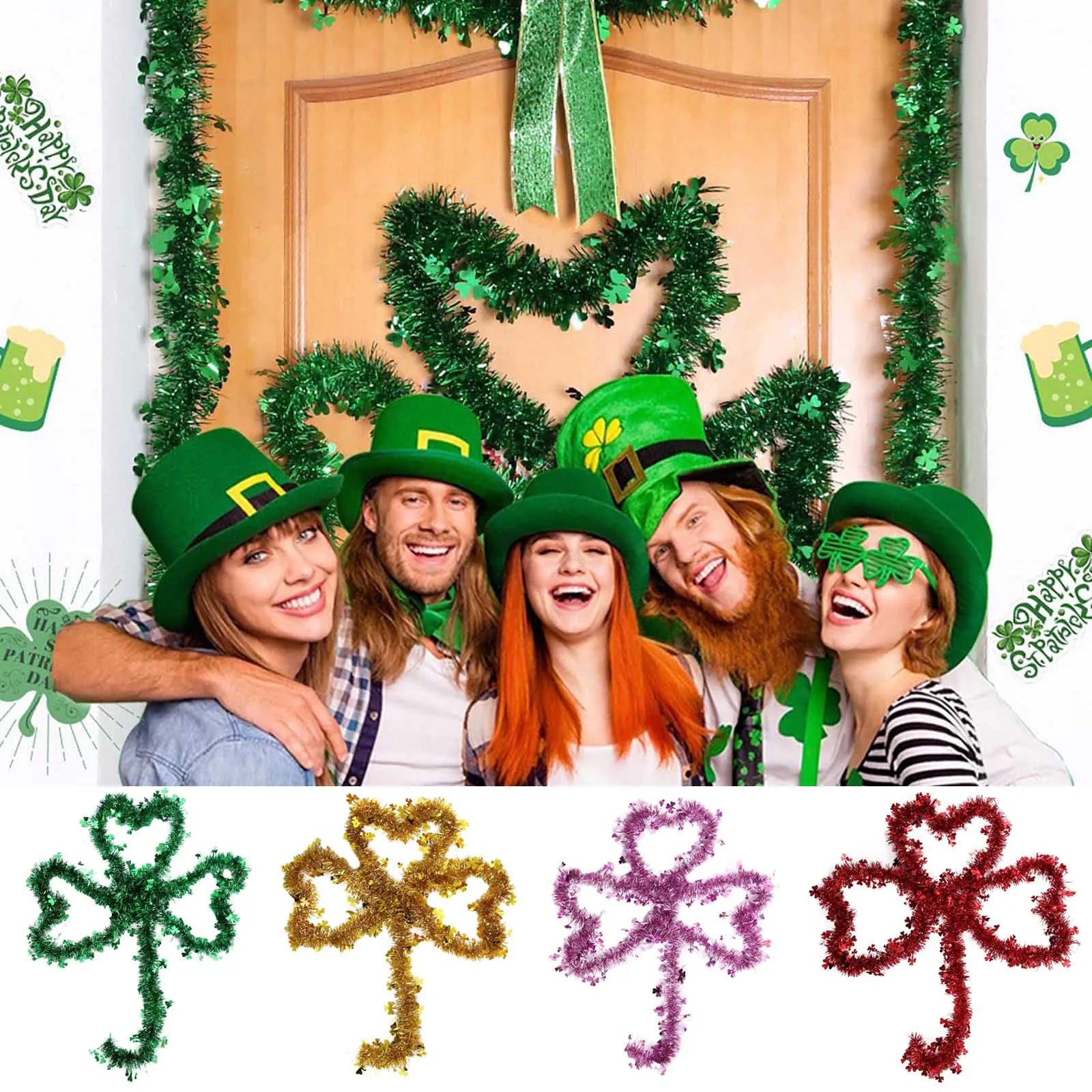 St. Patrick’s Day Green Garland Irish Door Home Wall Decorations Party Fun Trifolium lucky grass wreath Irish Festival