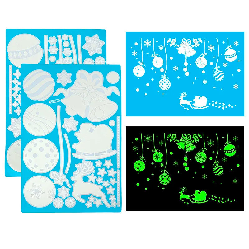 Christmas Santa Window Glass Stickers Luminous Snowflake Wall Sticker