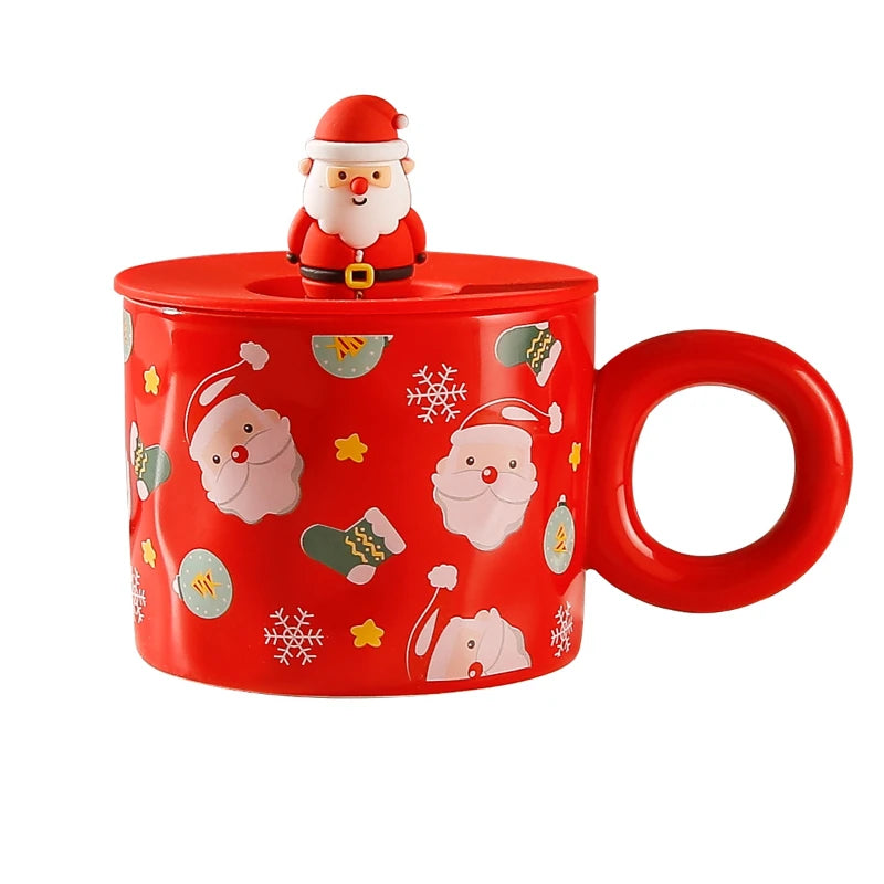 Newest Christmas Mugs Couples Ceramic Santa Claus Figurines Creative 2023 Xmas Gift New Lid Design Office Home Milk Coffee Cup