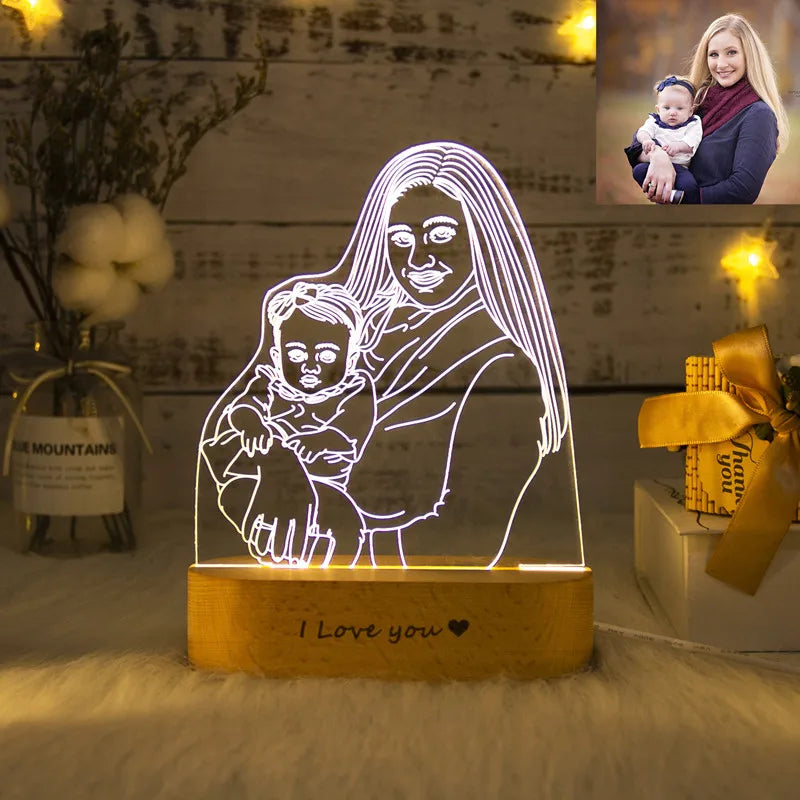 Personalized Photo 3D Acrylic Lamp Text Customized Night Light Romantic Love Wedding Birthday Party Decor Valentine's Day Gift