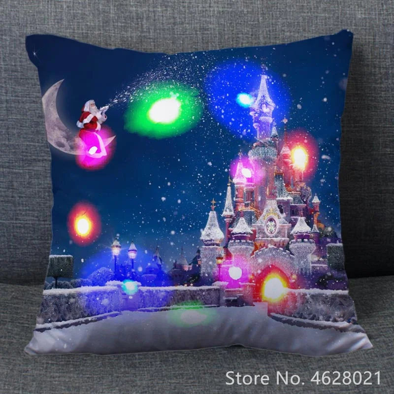 1pc Christmas Cushion Cover 40x40cm Led Light Christmas Decorations