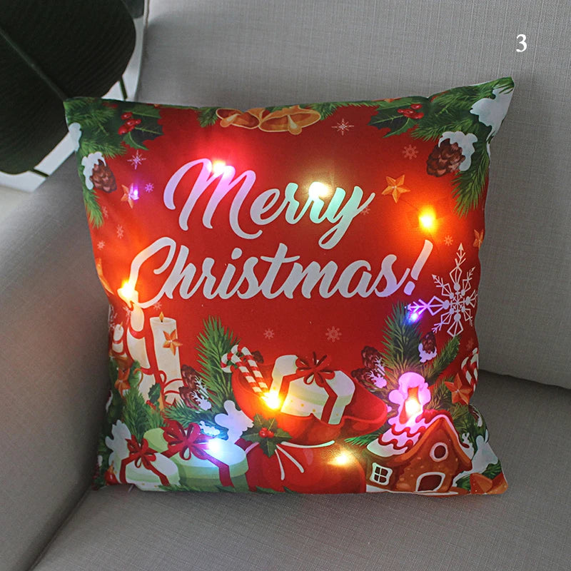 led christmas cushion cover merry santa claus light pillow lighting