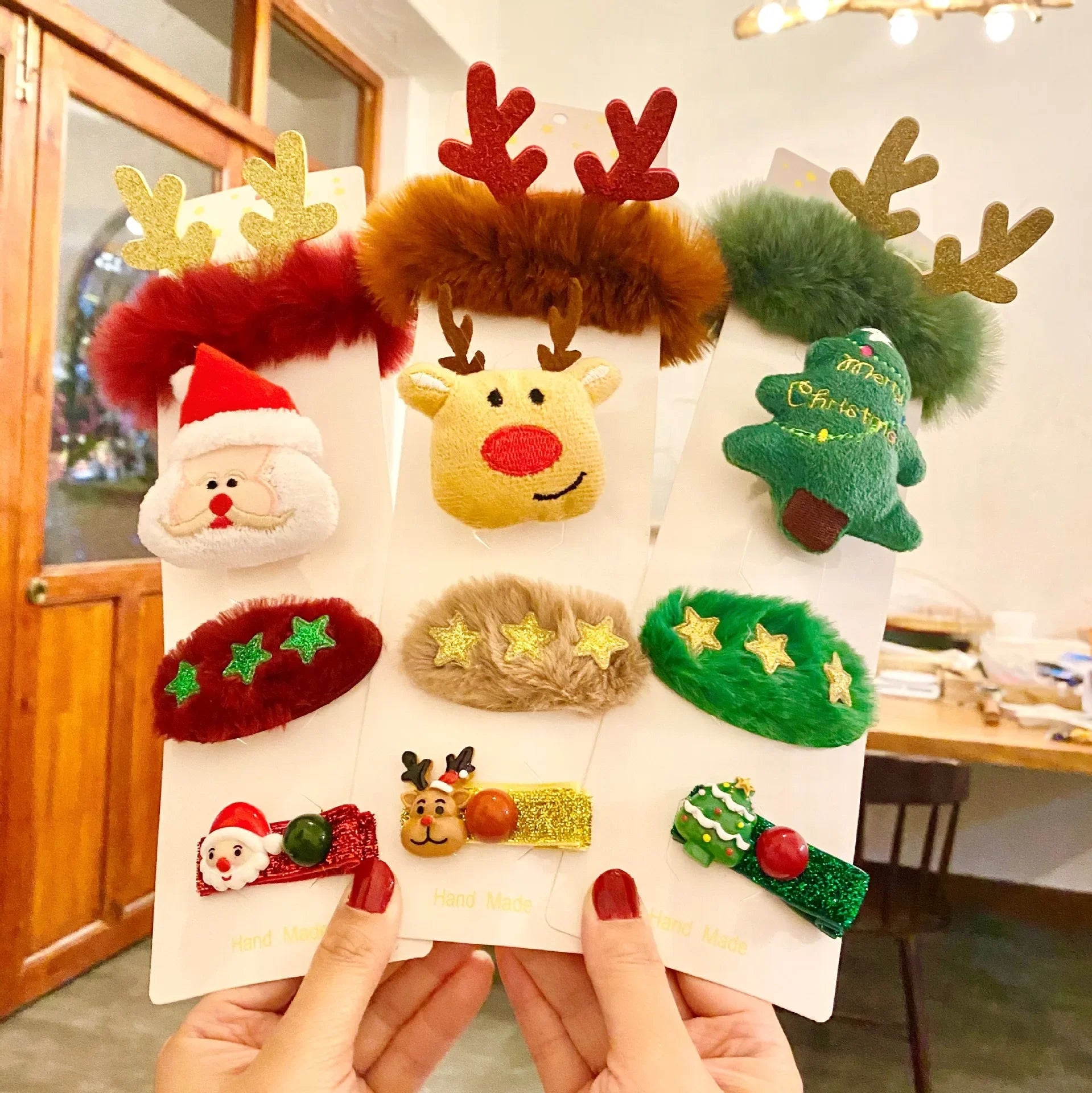 New Christmas Antler Hair Clips Deer Ear Hairpins Christmas Party Headbands Festival Pine Cones Hair Ball Hair Accessories