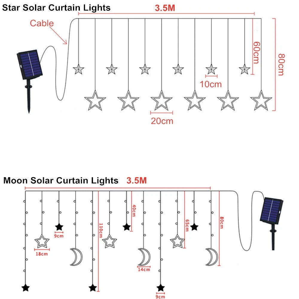 Solar Powered LED Icicle Star Moon Lamp Fairy Christmas Decor