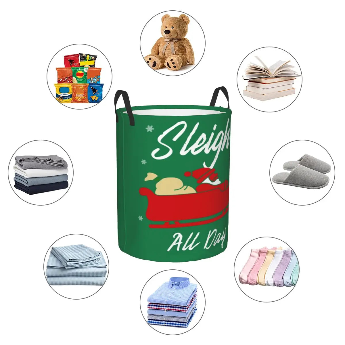 Sleigh All Day Christmas Gift Circular Hamper, Storage Basket Waterproof Great For Kitchens Storage Books