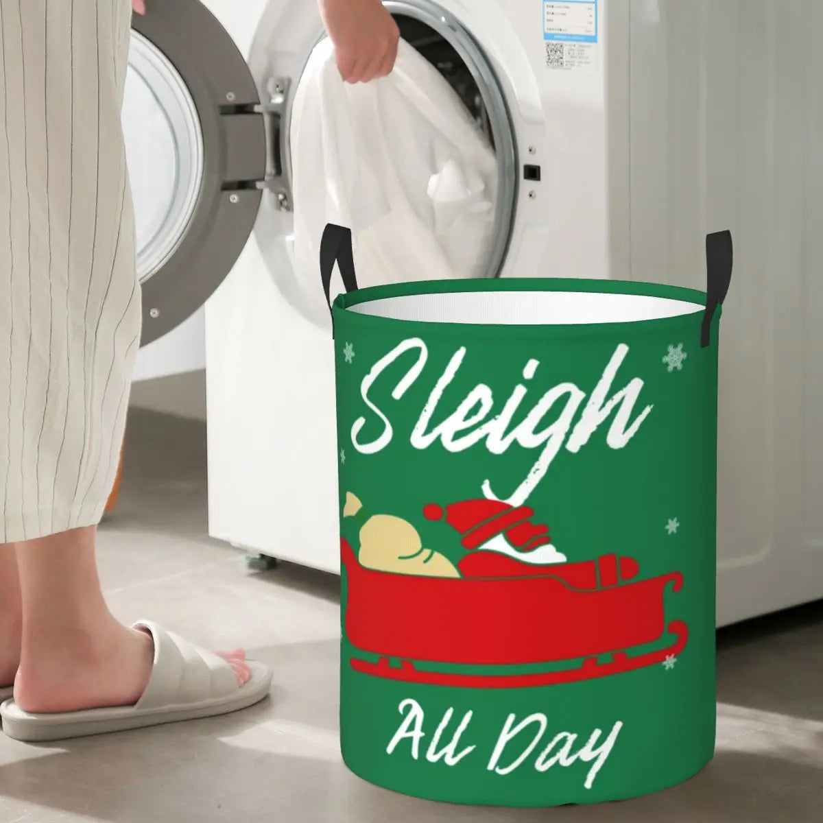 Sleigh All Day Christmas Gift Circular Hamper, Storage Basket Waterproof Great For Kitchens Storage Books