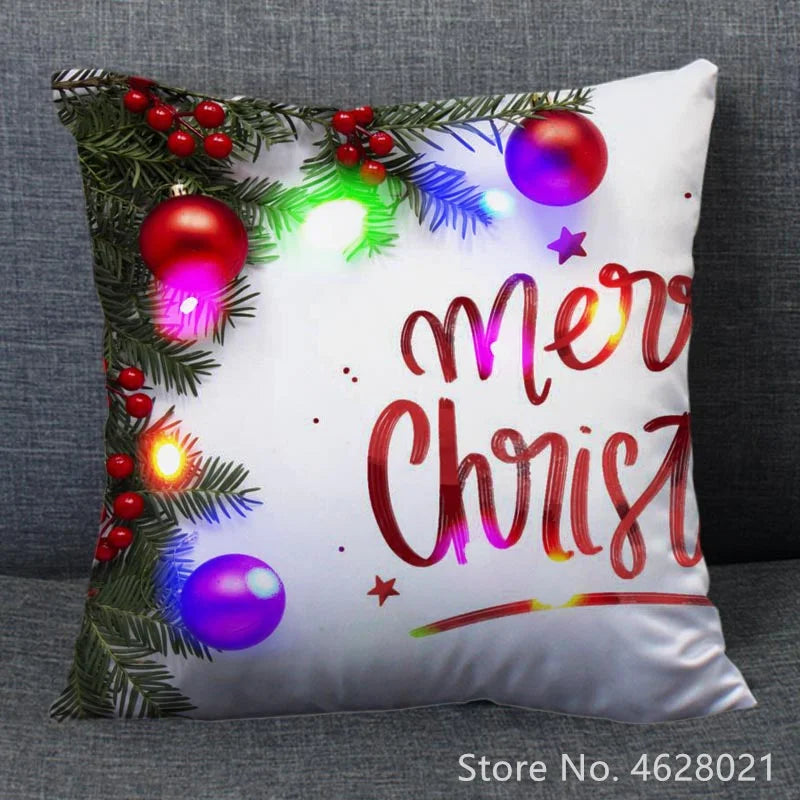 1pc Christmas Cushion Cover 40x40cm Led Light Christmas Decorations