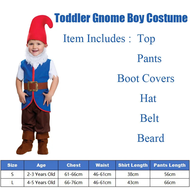 Snailify Toddler Gnome Costume For Boy Christmas Elf Costume Fairy Tale Seven Dwarfs Cosplay For Halloween Carnival Purim Party