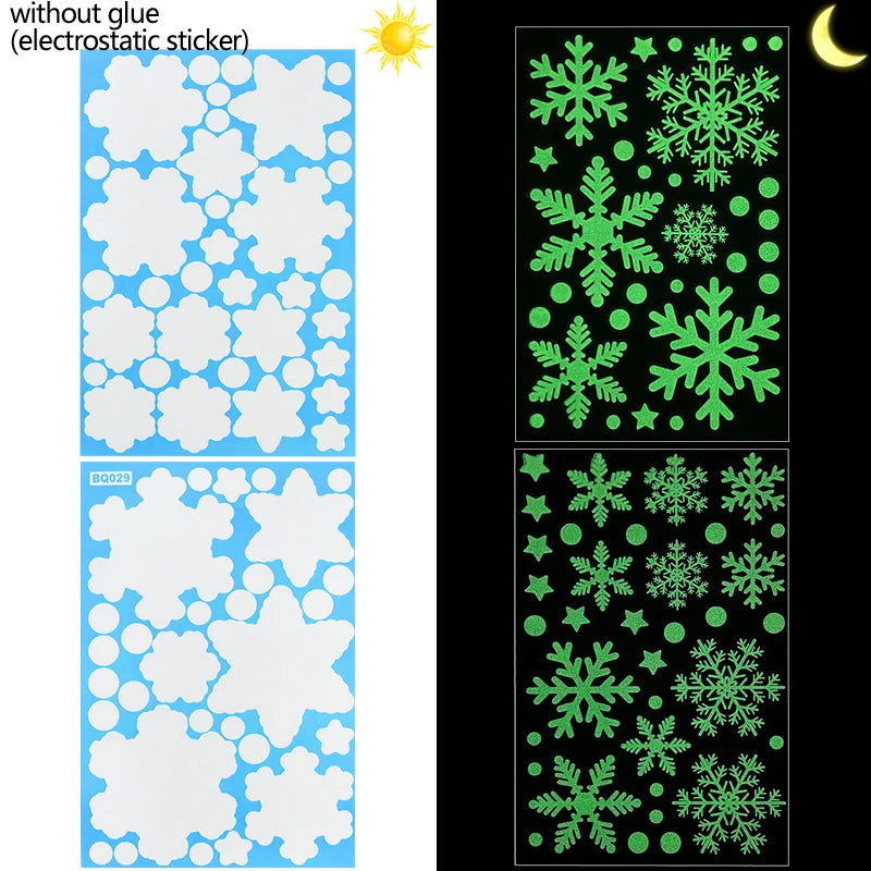 Christmas Santa Window Glass Stickers Luminous Snowflake Wall Sticker