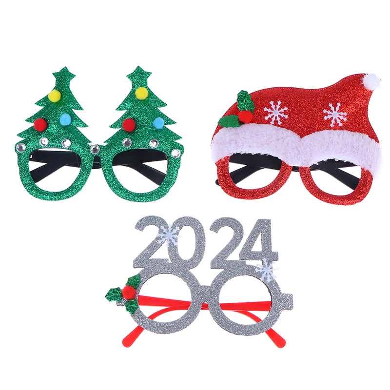 2024 Christmas Decorative Glasses Adult Children Photo Props Snowman Tree Bow Glasses Frame Xmas New Year Party Supplies