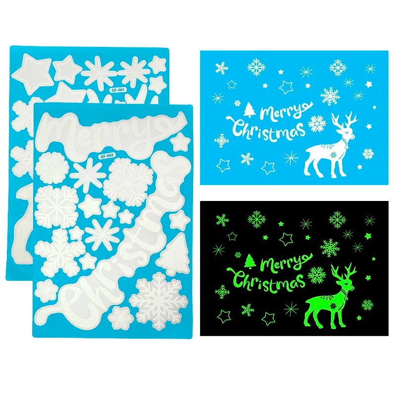 Christmas Santa Window Glass Stickers Luminous Snowflake Wall Sticker