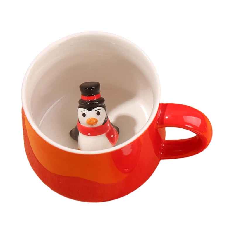 2023 New Ceramic Christmas Theme Mugs with Cute Mini Figurine Milk Coffee Cup Funny Novelty Mugs Christmas Holiday Ceramic Mug