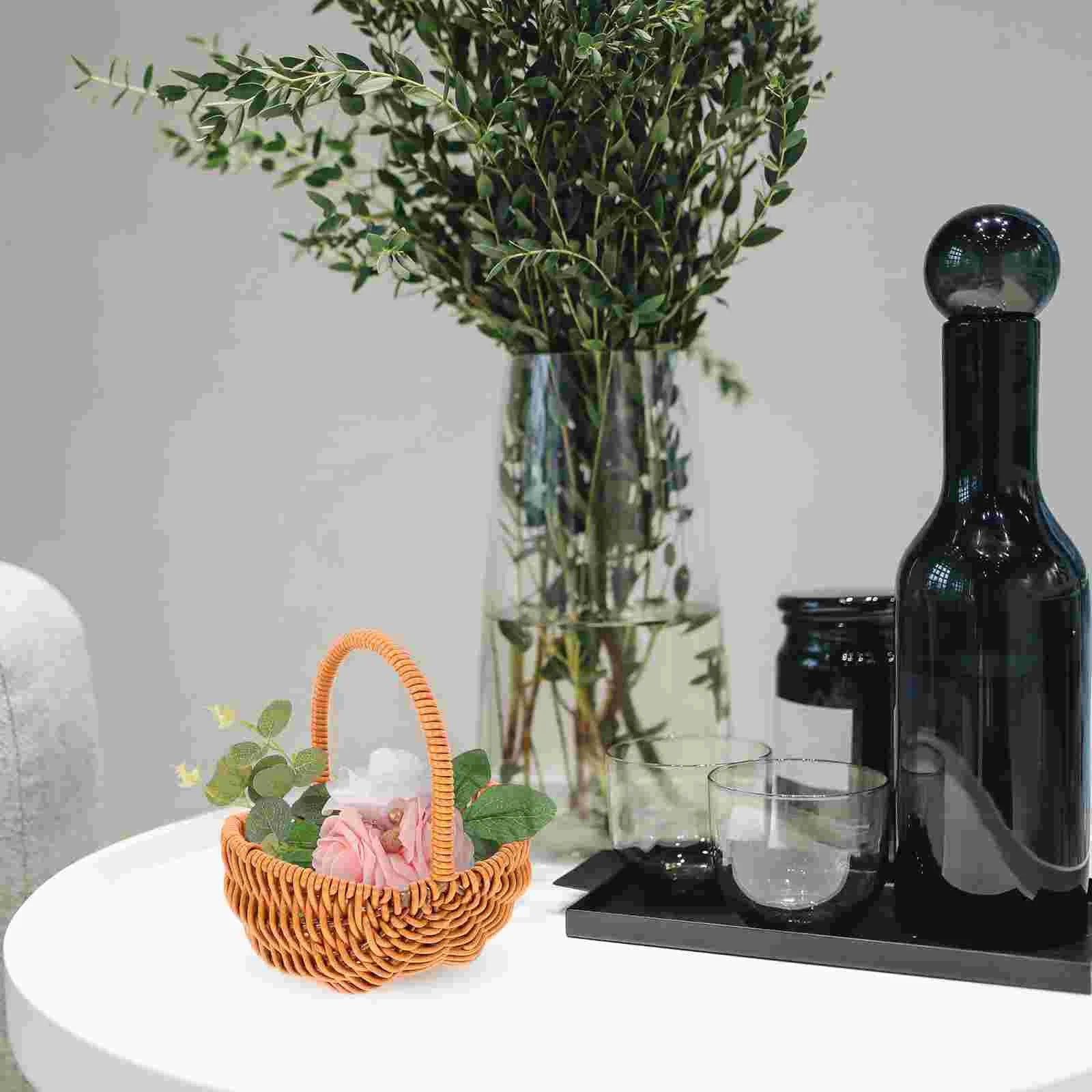 Rattan Shopping Basket Handheld Gift Small Hamper Woven Baskets Hand-made Fruit Storage With Handle