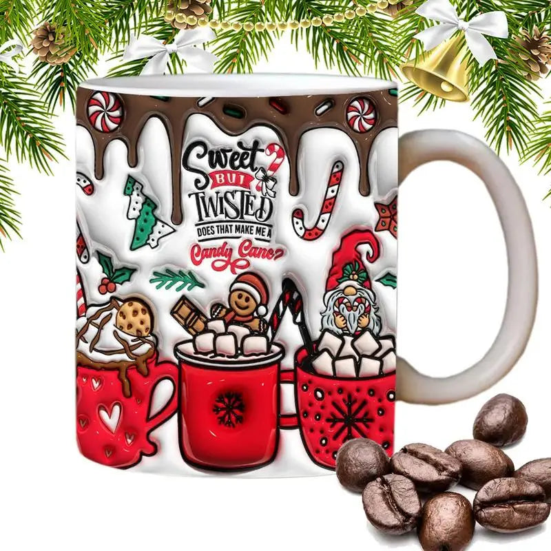 Holiday Christmas mugs 3D Printed Winter Coffee Cups 350ml Funny festive coffee mugs for Women Men 2023 Christmas decorations