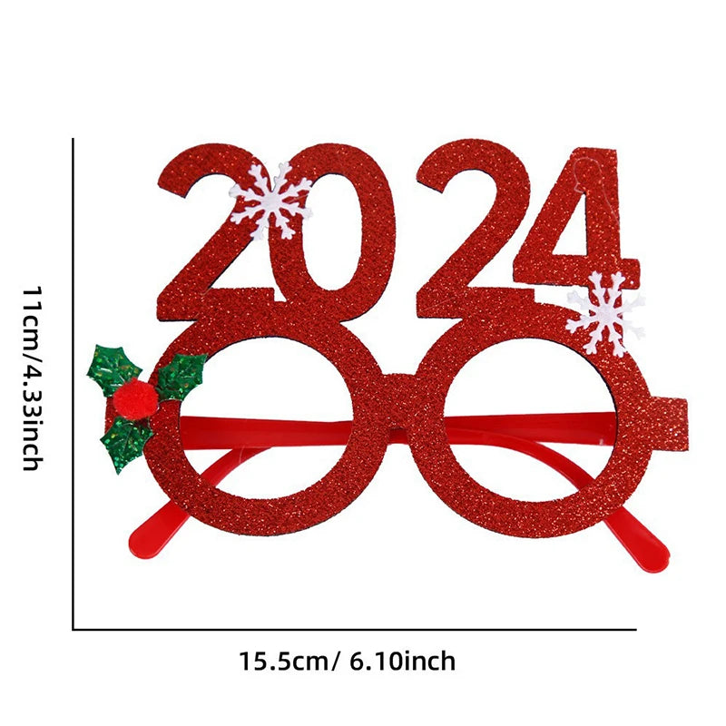 2024 Christmas Decorative Glasses Adult Children Photo Props Snowman Tree Bow Glasses Frame Xmas New Year Party Supplies