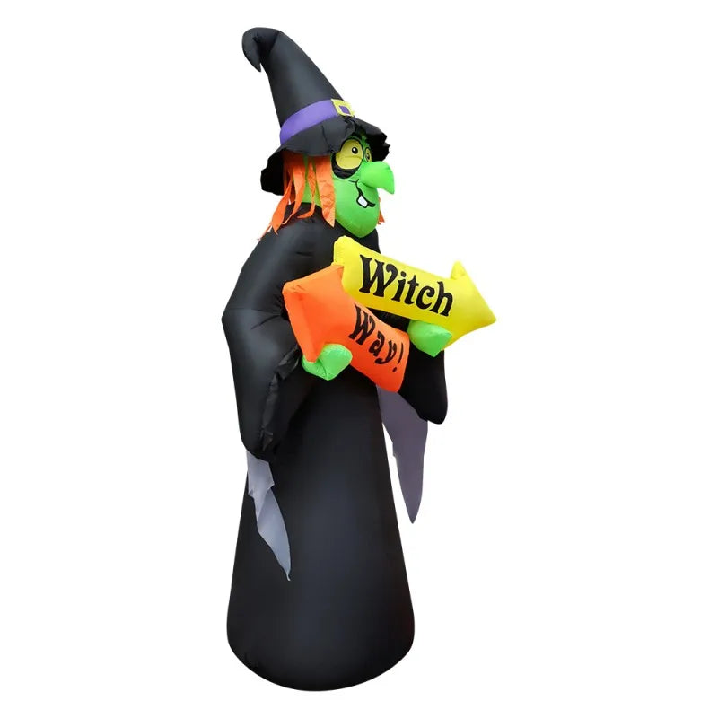 Inflatable Halloween Ghost Witch Outdoor Decor Direction Indication Props with Lighting DIY Scary Halloween Party Yard Decoratio