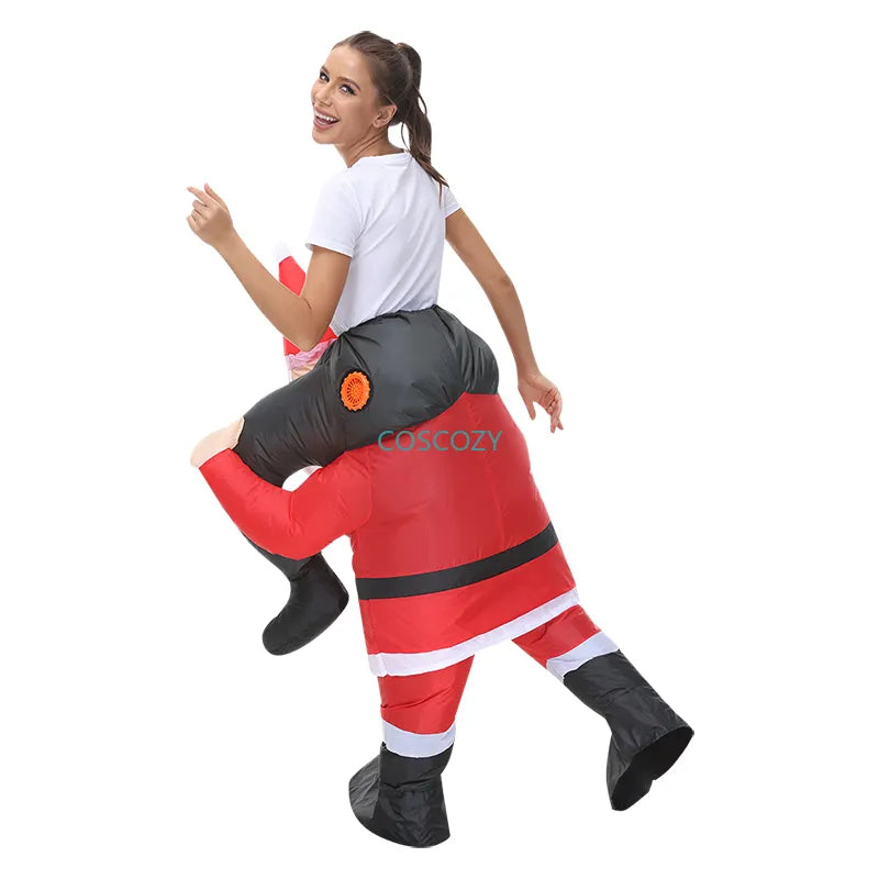 New Christmas Adult Riding-Santa Claus Inflatable Costumes Halloween Party Mascot Fancy Role Play Xmas Disfraz for Man Woman