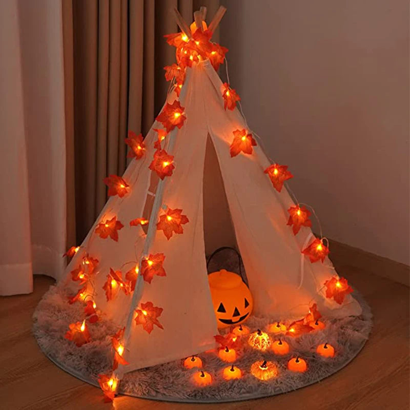 Maple Leaves String Lights Leaf Garlands String Lights Battery Operated Autumn Thanksgiving Halloween Home Fireplace Door Decora