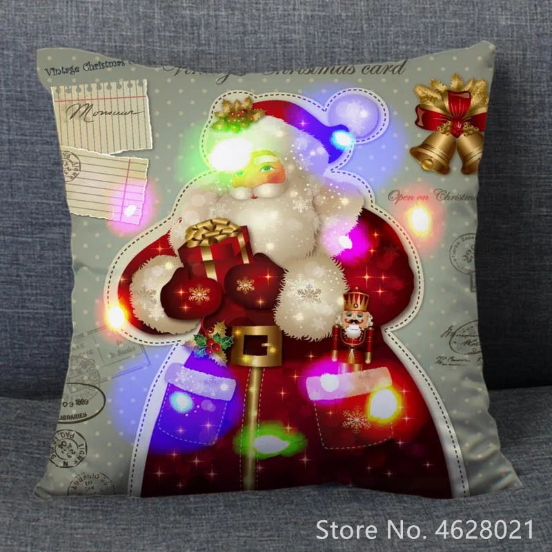 1pc Christmas Cushion Cover 40x40cm Led Light Christmas Decorations