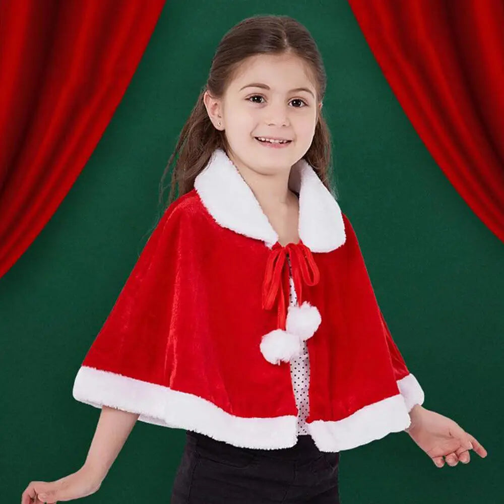 Christmas Red Shawl Winter Red Velvet Cape Cloak Christmas Women Kids Shawl Cosplay Party Costumes Dress Decoration Xmas Gift