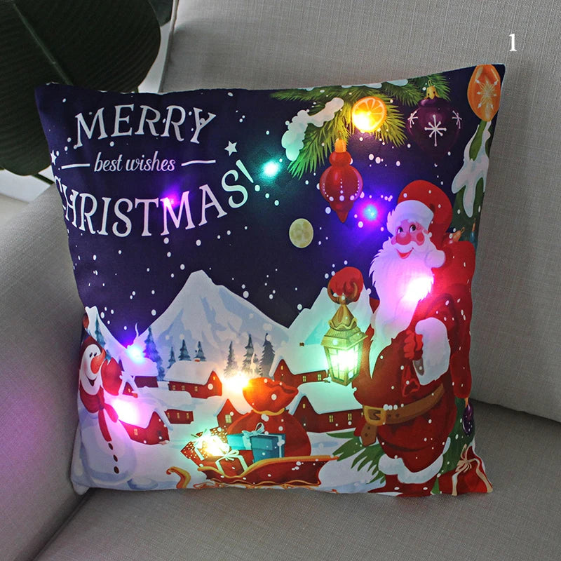 led christmas cushion cover merry santa claus light pillow lighting