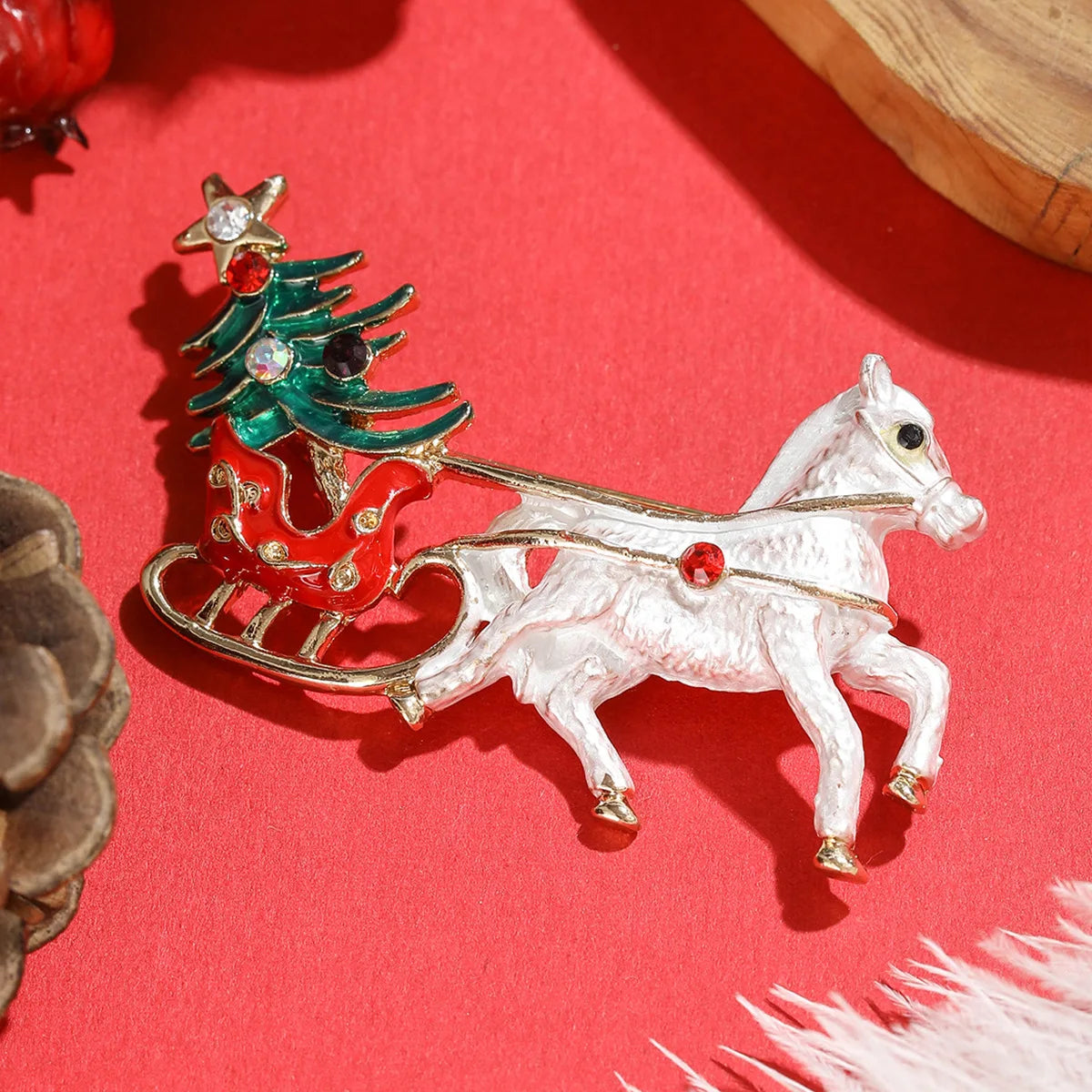 Christmas Carriage Brooch Ladies Unisex Enamel Happy Christmas New Year Character Party Casual Brooch Pin Gifts