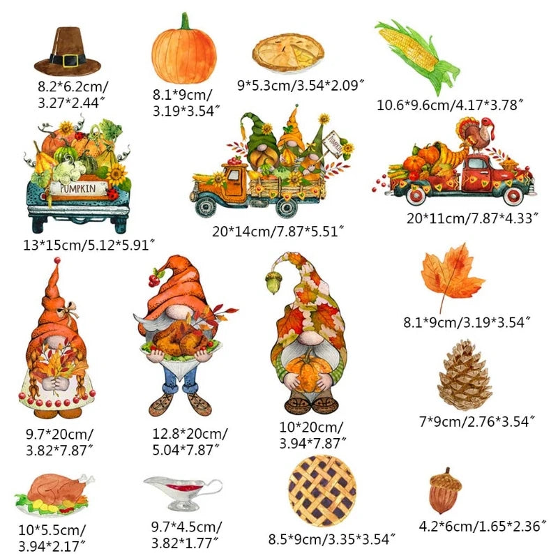 Thanksgiving Magnetic Stickers Fall Autumn Harvest Turkey Corn Leaf Gnome Festive Fridge Refrigerator Magnets DIY Decor