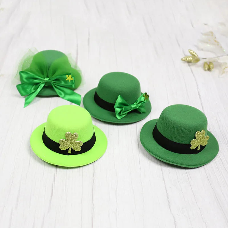 2024 Irish Boxer Hat Shamrock Bow Green Hat St. Patrick's Day Headdress Holiday Decoration Supplies Happy Irish Festival Party