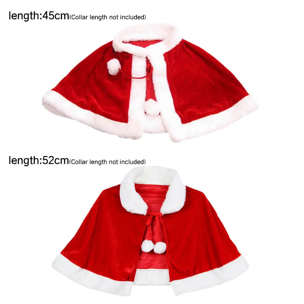 Christmas Red Shawl Winter Red Velvet Cape Cloak Christmas Women Kids Shawl Cosplay Party Costumes Dress Decoration Xmas Gift