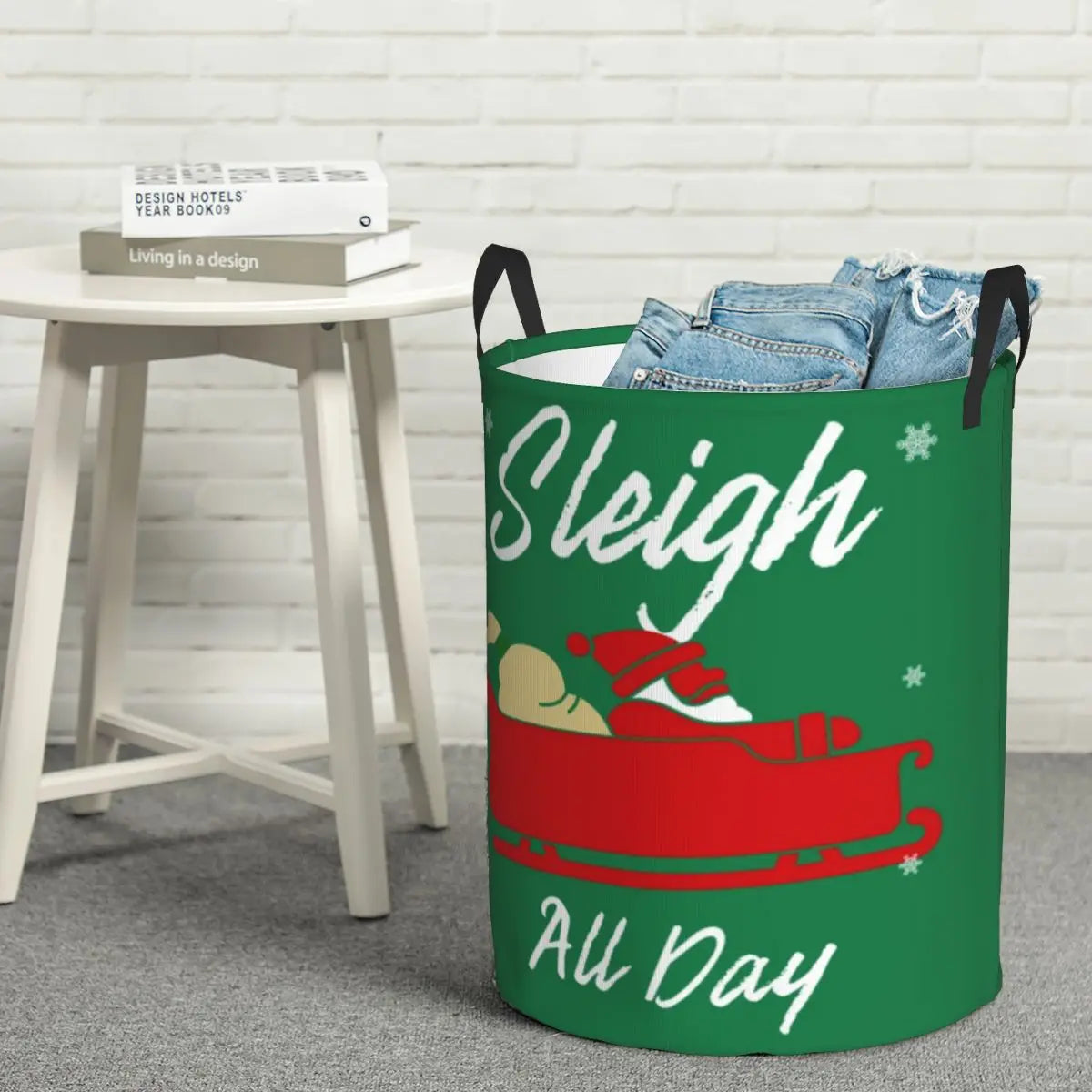 Sleigh All Day Christmas Gift Circular Hamper, Storage Basket Waterproof Great For Kitchens Storage Books